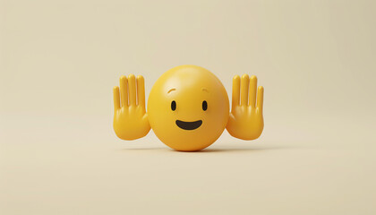 A minimalist 3D  of a single yellow high-five emoji with hands, on a solid cream background.