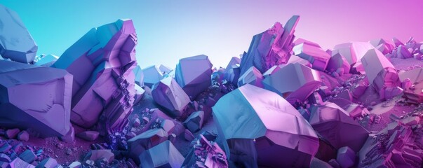 Surreal Landscape of Vibrant Pink and Blue Geometric Rocks