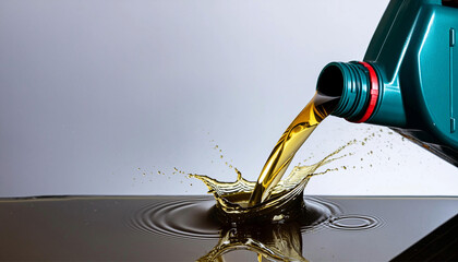 Industrial lubricating oil is poured out into a splash lubrication system/ oil reservoir