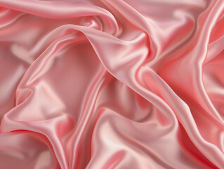 Obraz premium Beautiful pastel pink background, pink silk fabric background and wavy folds of silk satin texture, top view