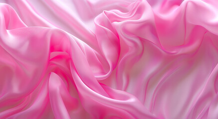 Obraz premium Beautiful pastel pink background, pink silk fabric background and wavy folds of silk satin texture, top view