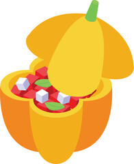 Vibrant isometric vector of a bell pepper overflowing with colorful candies