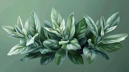 Detailed of Lush Silvery Green Sage Plant Foliage