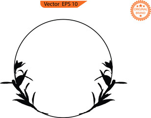 Floral frames with silhouettes of branches, leaves and flowers. Hand drawn elegant delicate botanical borders and wreaths. Vector isolated elements for wedding invitation, card, logo. EPS 10