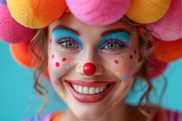 In the circus, a joyful clown with vibrant makeup brings laughter and entertainment to the party.