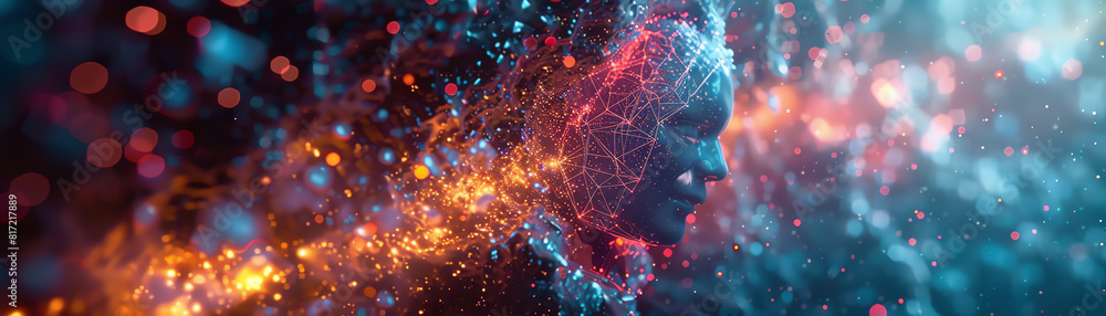 Poster explore the fusion of ai innovation with abstract art through a dynamic