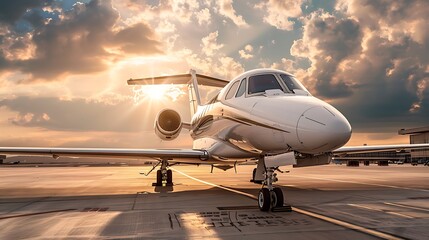 A private jet parked on the tarmac, ready for a corporate executive's next destination.