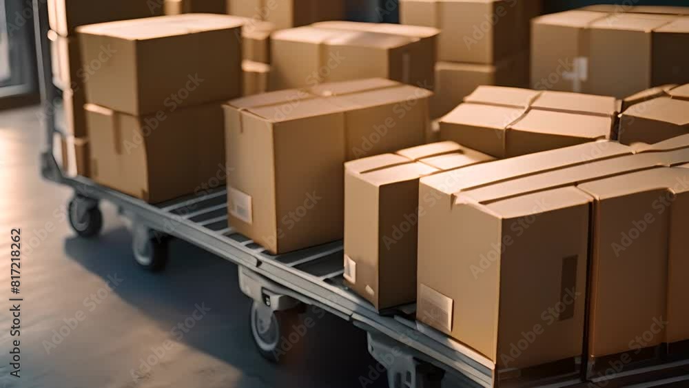Poster multiple boxes on cart in warehouse generative ai