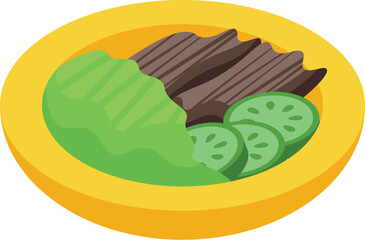 Vector illustration of a stylized dish with salad, perfect for menu designs