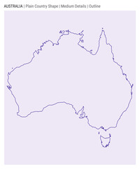 Australia plain country map. Medium details. Outline style. Shape of Australia. Vector illustration.