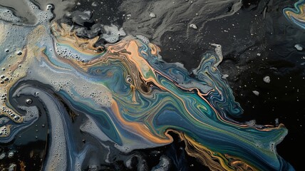 Swirling oil patterns on water surface