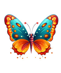 Colorful Butterfly in flight isolated on a transparent background.