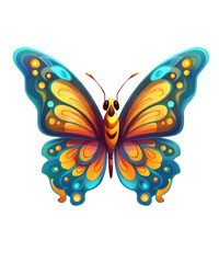 Colorful Butterfly in flight isolated on a transparent background.