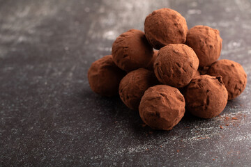 chocolate, ball, food, candy, group, homemade, cocoa, indulgence, truffle, sweet, brown, present, collection, gourmet, snack, chocolate truffle, background, calorie, closeup, powder