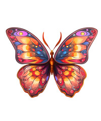 Colorful Butterfly in flight isolated on a transparent background.