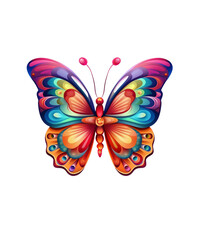 Colorful Butterfly in flight isolated on a transparent background.