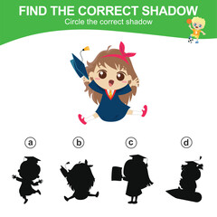 Naklejka premium Find the correct shadow. Match the image with the shadow. Worksheet for kid. Educational printable worksheet. 