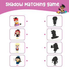 Find the correct shadow. Match the image with the shadow. Worksheet for kid. Educational printable worksheet. 