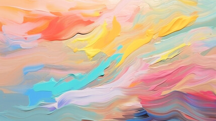 Abstract colorful brush strokes in oil on canvas, background. AI generated.