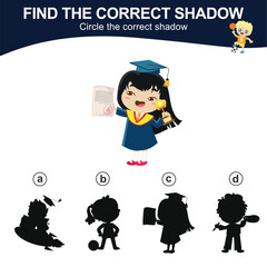 Find the correct shadow. Match the image with the shadow. Worksheet for kid. Educational printable worksheet. 