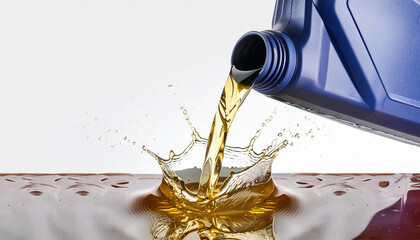 Industrial lubricating oil is poured out into a splash lubrication system/ oil reservoir