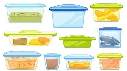 Assorted colorful plastic food storage containers for efficient kitchen organization