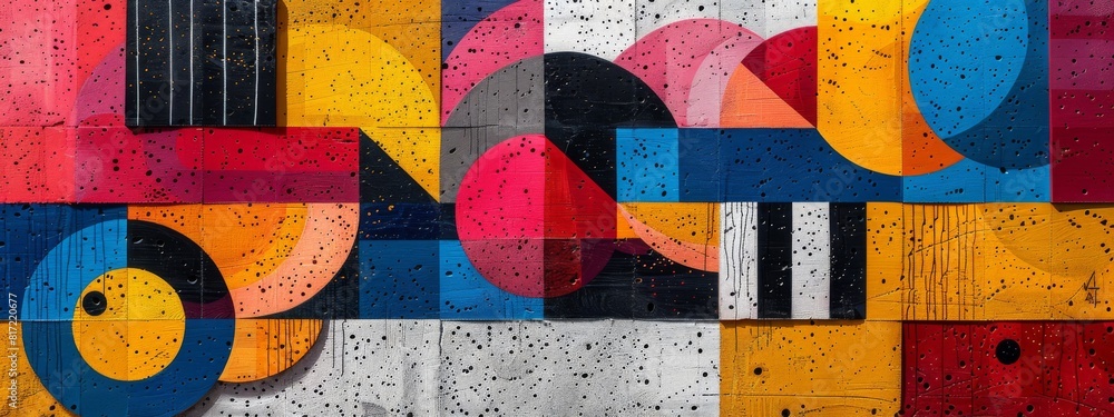 Poster a colorful abstract composition with bold shapes, vibrant hues, and dynamic patterns.