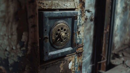 A weathered antique safe in a dusty basement, its combination dial waiting to be turned.