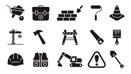 Obraz premium construction silhouette icons set vector design illustration template in trendy style 