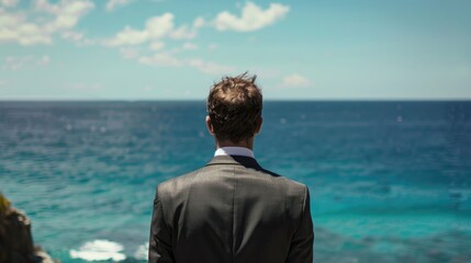 Fototapeta premium Businessman with an ocean backdrop