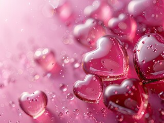 Glossy 3D Hearts on Pink Background - Love and Romance Concept with Copy Space for Your Message! 