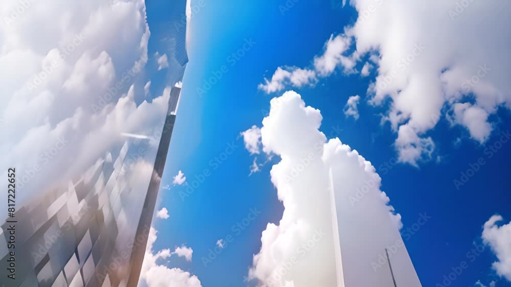 Poster skyscraper reflection in glass building facade generative ai