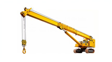 Isolated illustration of a yellow crane boom with hooks, presented on a white background with clipping paths.