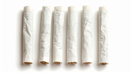 High quality close up photography of marijuana cigarettes on white background with copy space