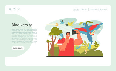 Sustainable tourism web banner or landing page. Ecotourism, eco-friendly