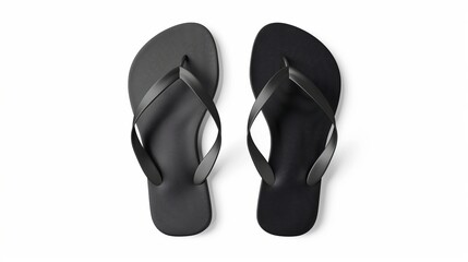 Realistic 3D vector illustration of black blank flip flop set, suitable for advertisement, logo print, and mockup purposes.