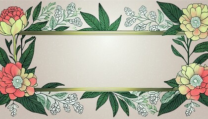 Frame surrounded by flowers and leaves. Plant background with space for text