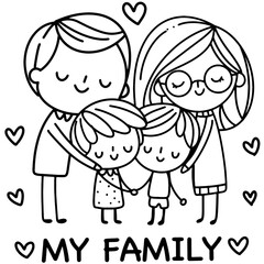 Family Tree and Portrait for Mother, Father, Son, and Daughter