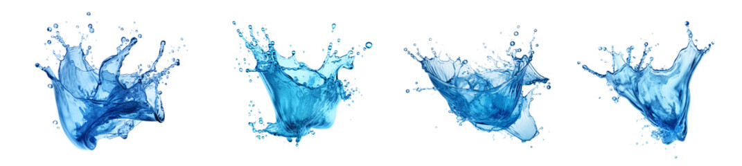 Collection of water splashes isolated, PNG, various, falling water splash, Transparent blue water splashes and wave with dropsbundle	