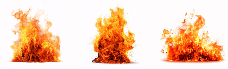 fire flames set isolated on white background
