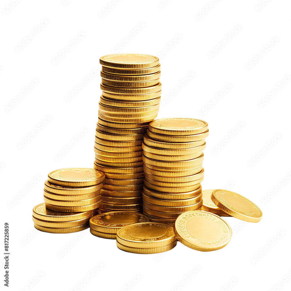 Wall mural stack of gold coins isolated on a transparent background, png