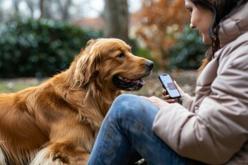 Pet Owner Tracking Dog's Health Using Specialized App for Better Fitness and Care