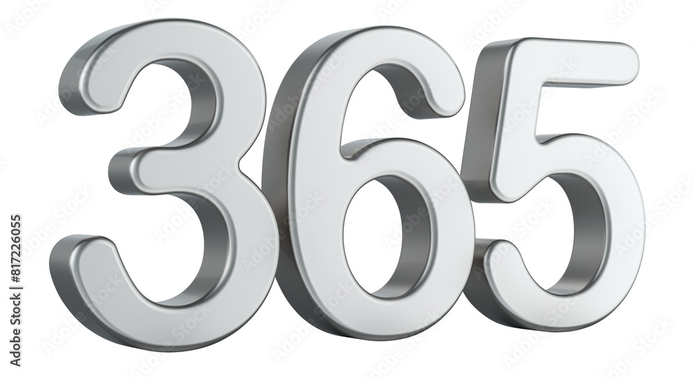 Poster silver 365 number. 3d rendering isolated on transparent background