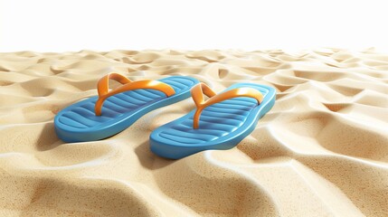 Realistic vector illustration of beach flip flops placed in sand, isolated on a white background, symbolizing summer vacation, holiday, and beach relaxation.