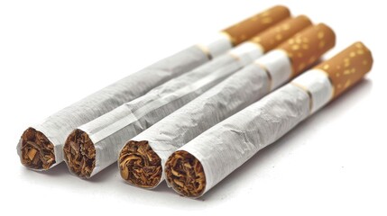 Close up high quality photography of cannabis leaves and cigarettes on white background