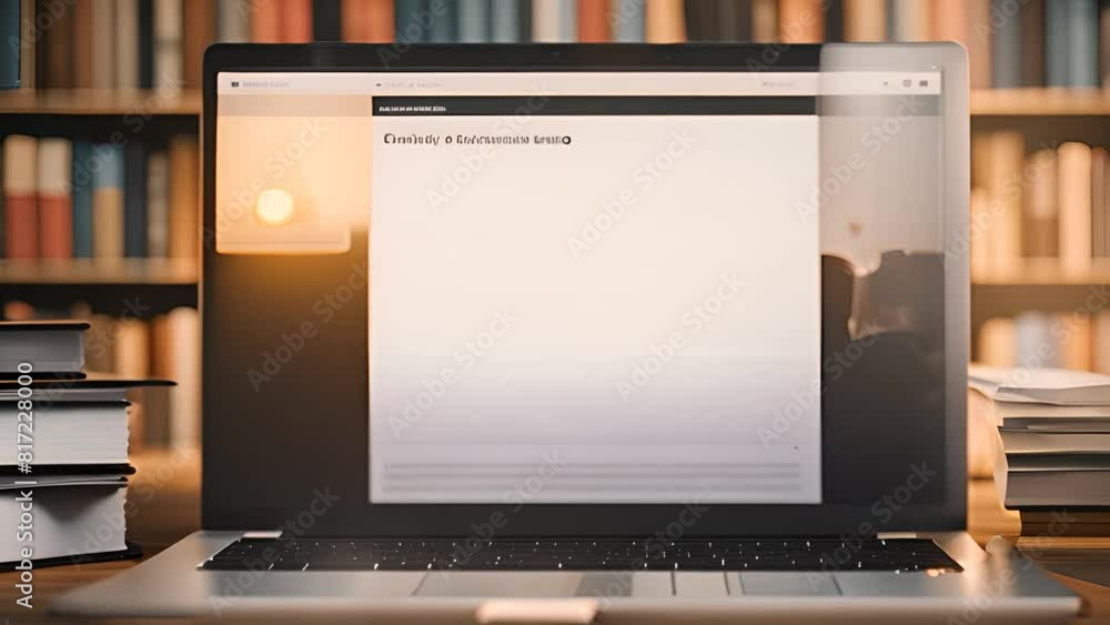 Poster laptop displaying resume in front of books generative ai