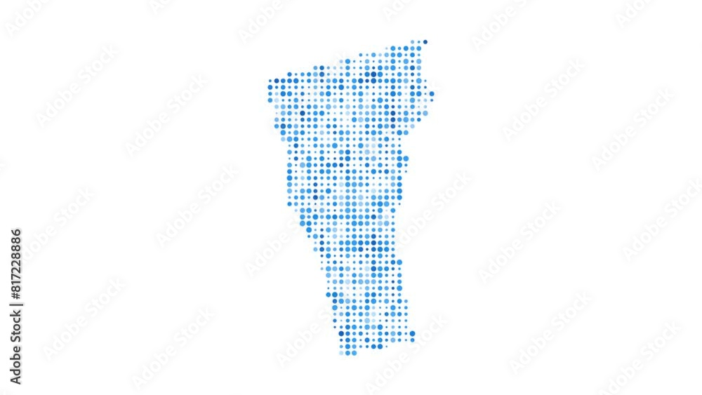 Poster vermont dotted digital map. map of vermont with pulsating colored circles. shape of the us state fil