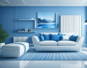 modern blue and white interior