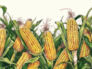 corn cob, hand drawn illustration, white  background