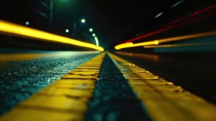 highway road at night, broken yellow lines